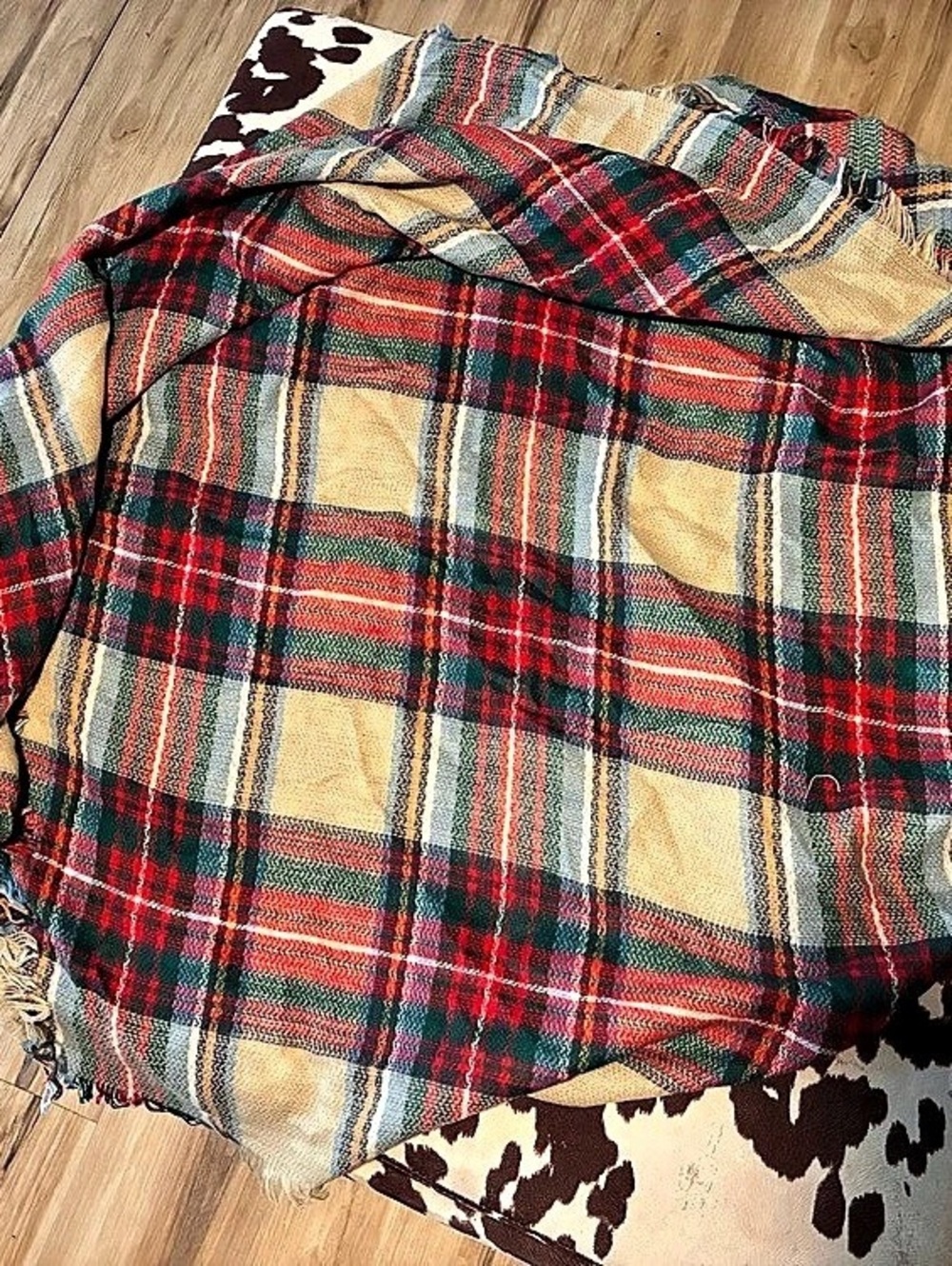 Set of Plaid Fringed Scarf